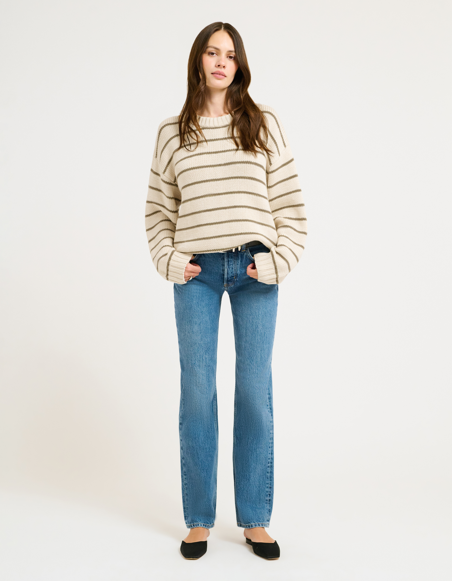 Heavy cotton sweater knit, Yarn dye stripe, Oversized fit Crewneck, Sweater