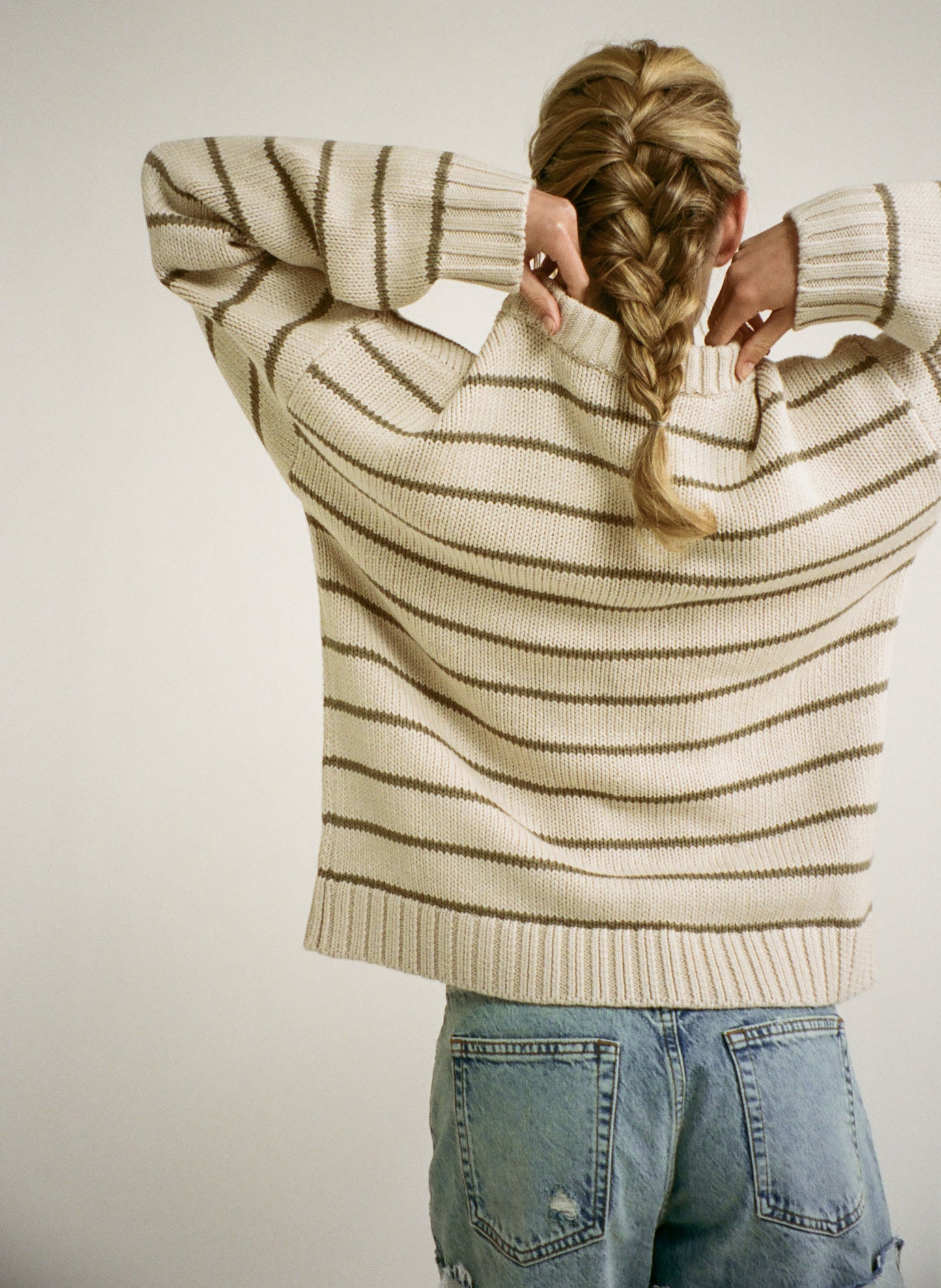 Heavy cotton sweater knit, Yarn dye stripe
,Oversized fit Crewneck, Sweater