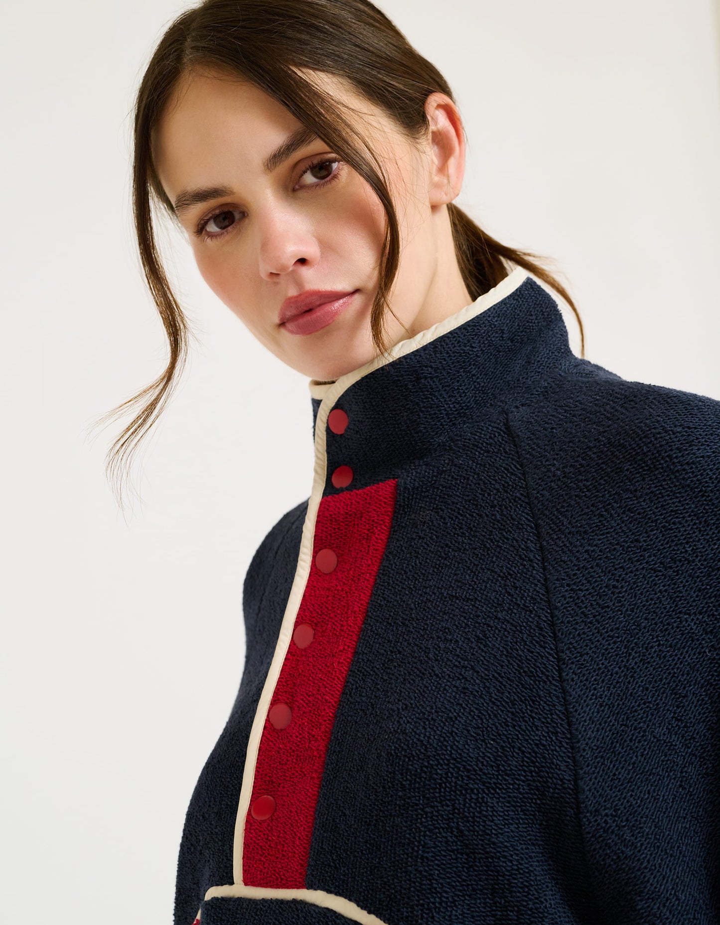 Navy Pullover with snap closures midway down