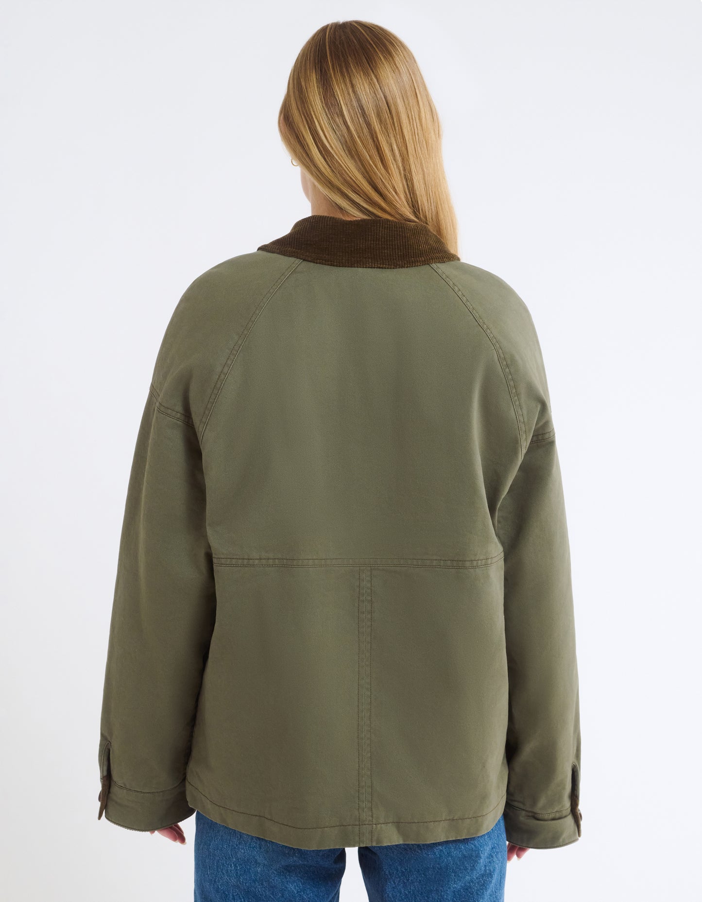 Homestead Barn Jacket with corduroy collar and sleeve trim back view