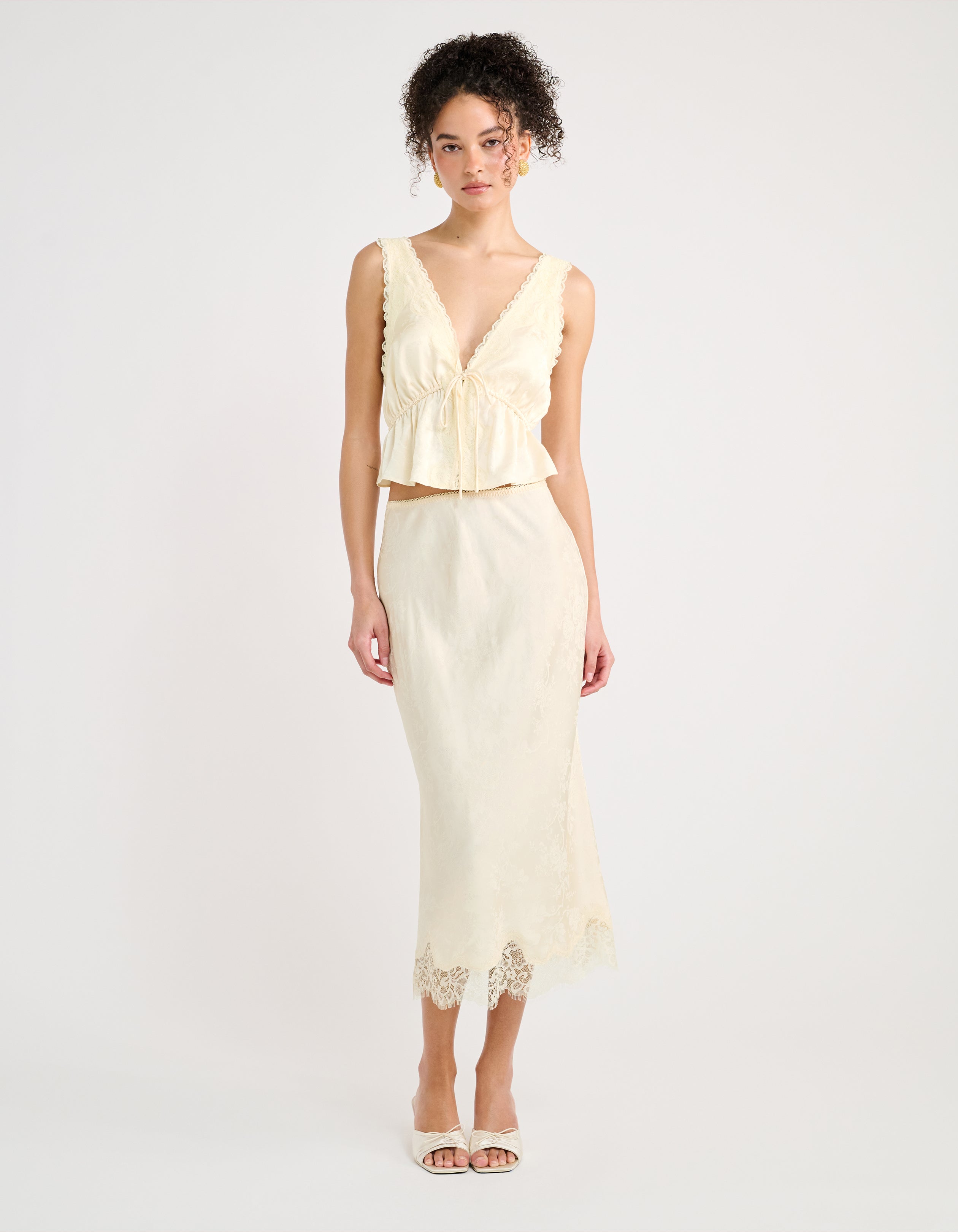 Lady Lace Midi Skirt | Ivory Jacquard – Rumored