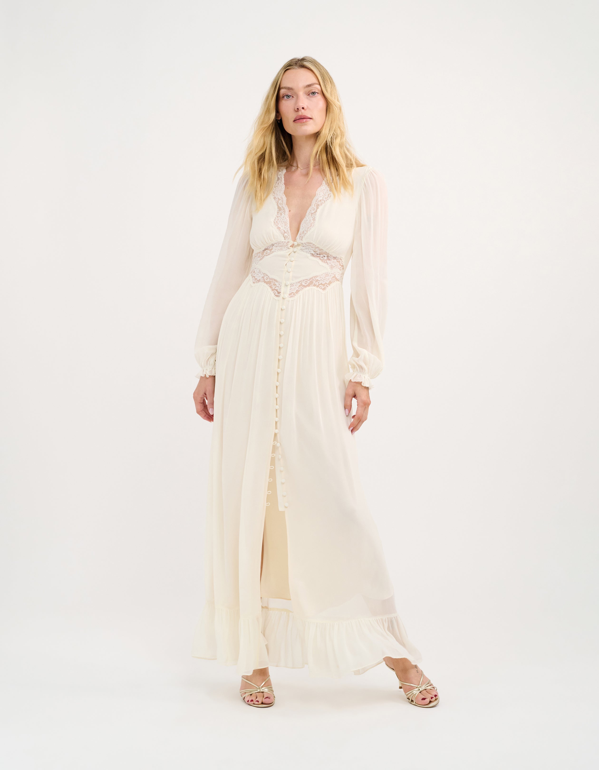 women's ivory dresses Sonoma Dress in Porcelain Fleur 4X flowing tulle over a comfortable liner Promise Maxi Dress | Ivory