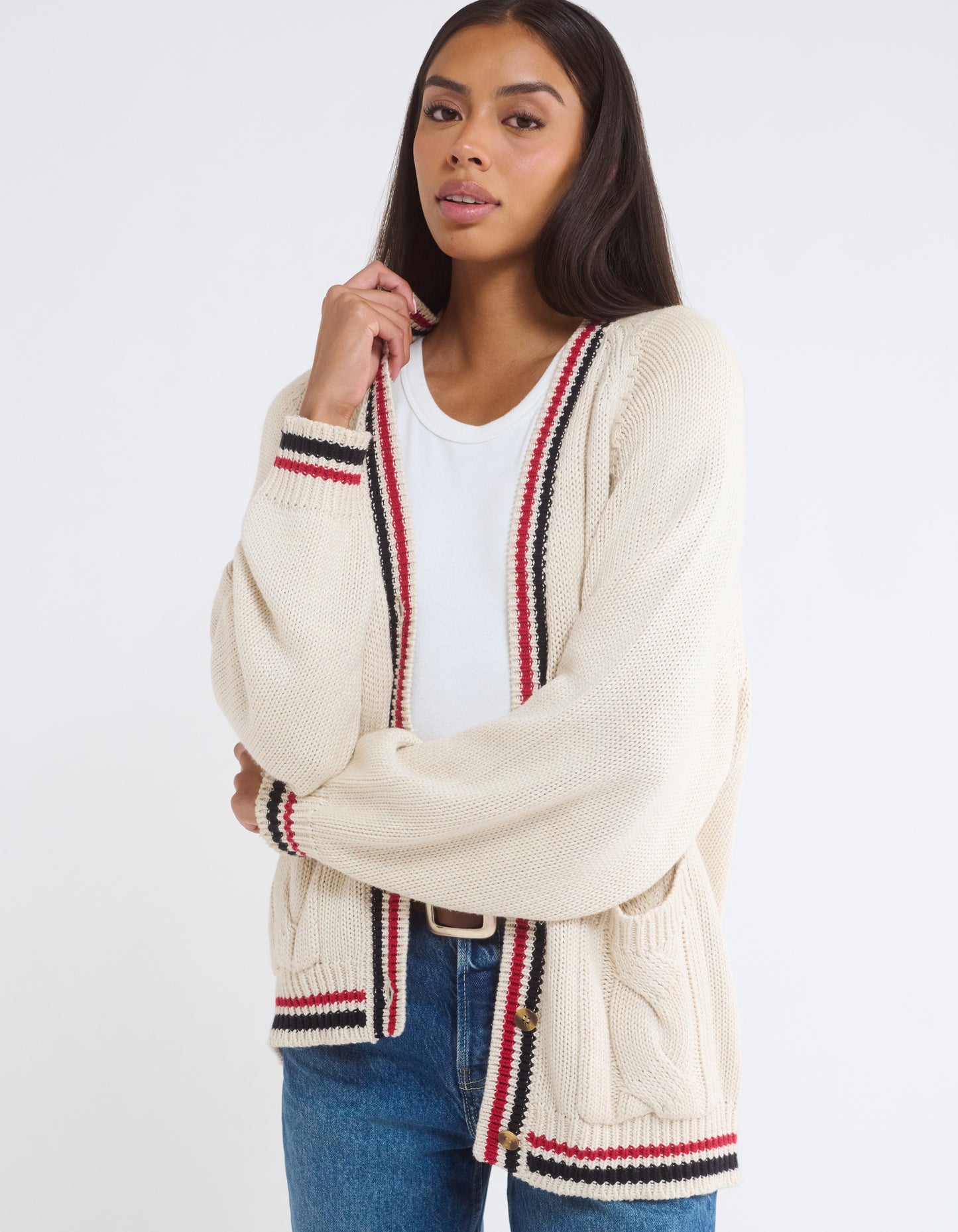 Scholar Cardigan | Cream Stripe