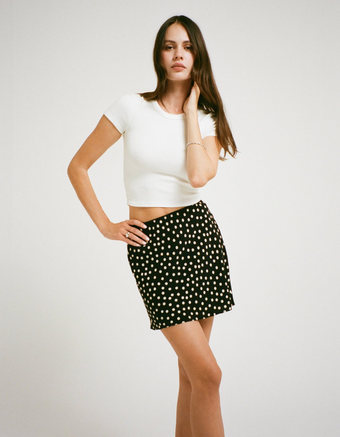 Silhouette Mini Skirt | Black Ditsy Dot