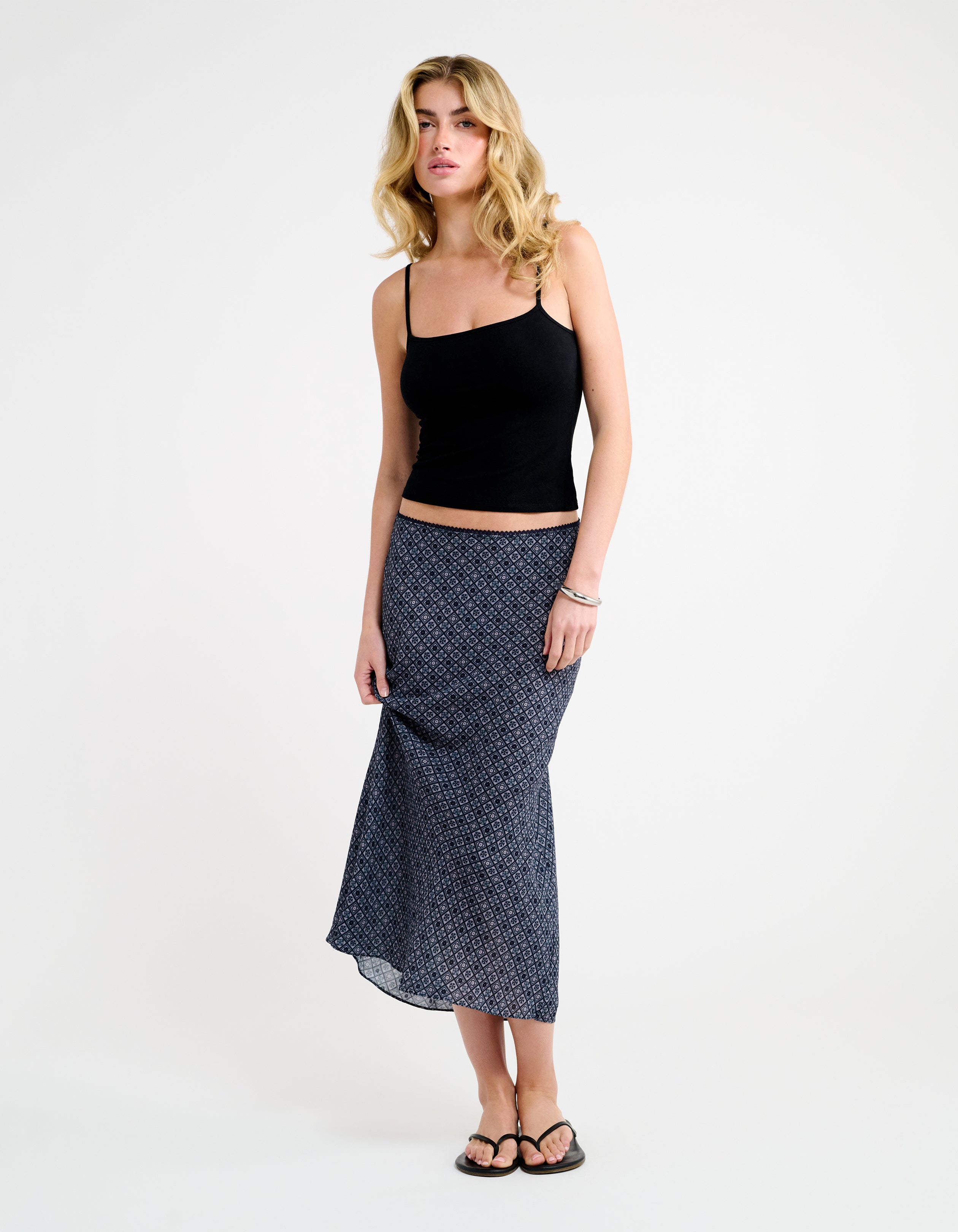 Rumored Stroll Printed Midi Skirt | Mediterranean Tile