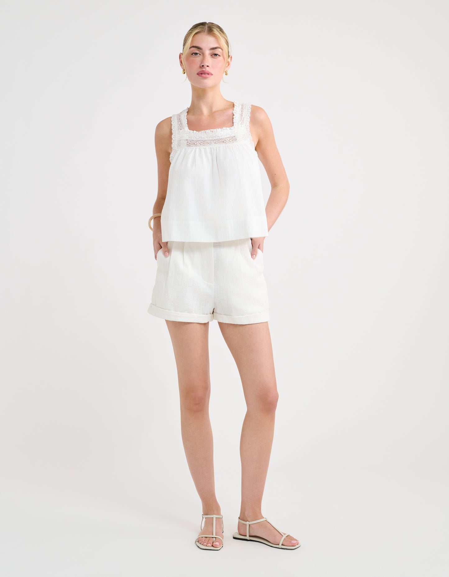 High waisted heavy slub linen shorts