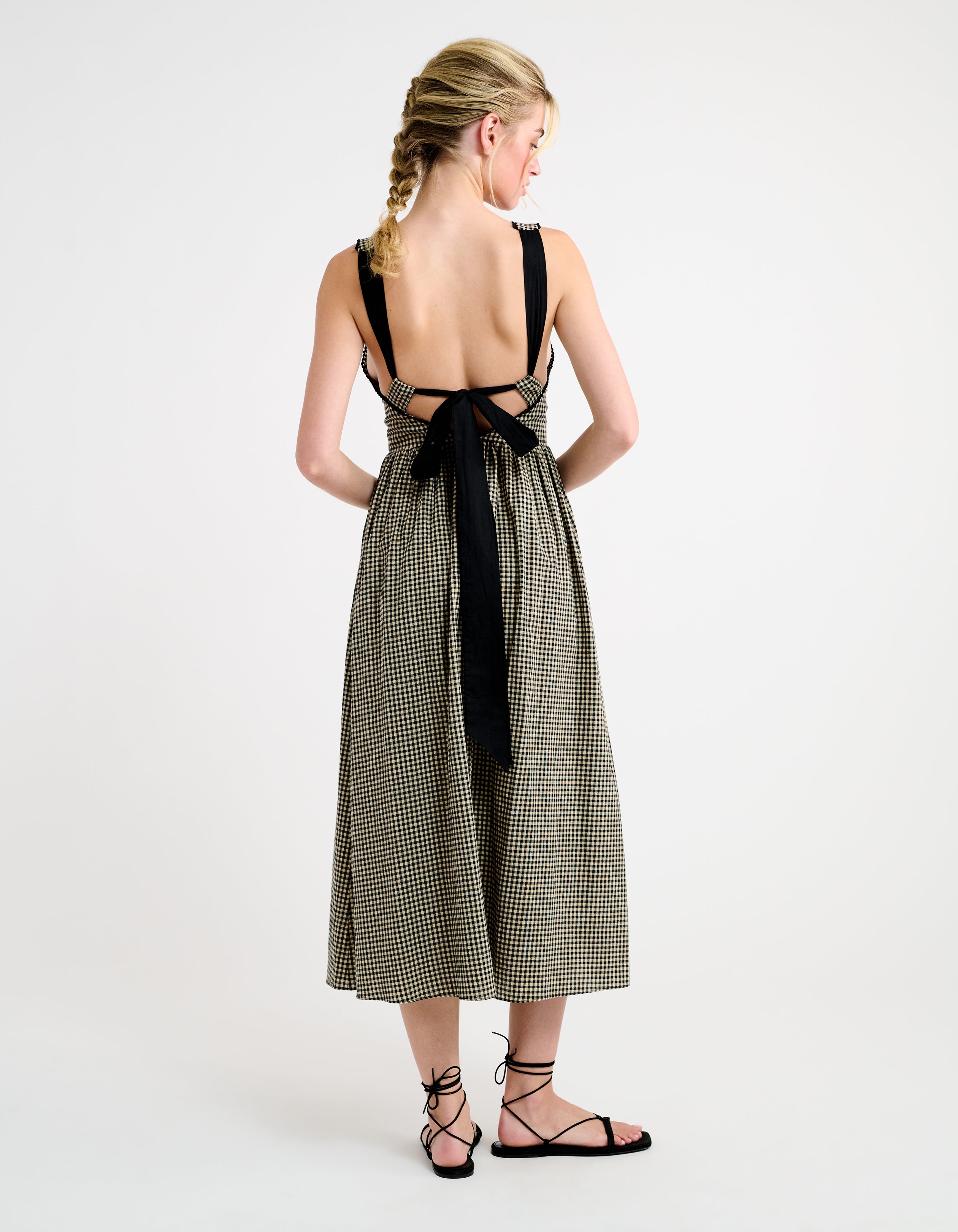 green emerald velvet dress Toulouse Gingham Midi Dress