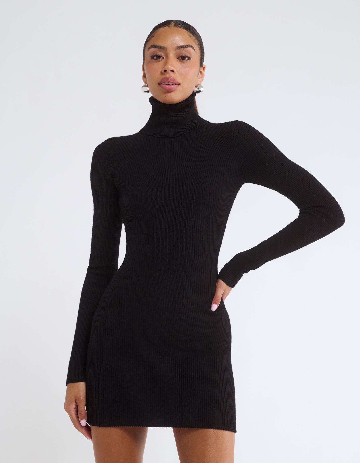 Turtleneck Mini Dress | Black