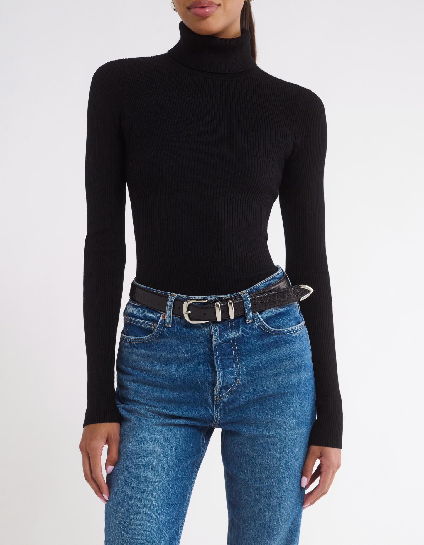 Long Sleeve Turtleneck Top in Black
