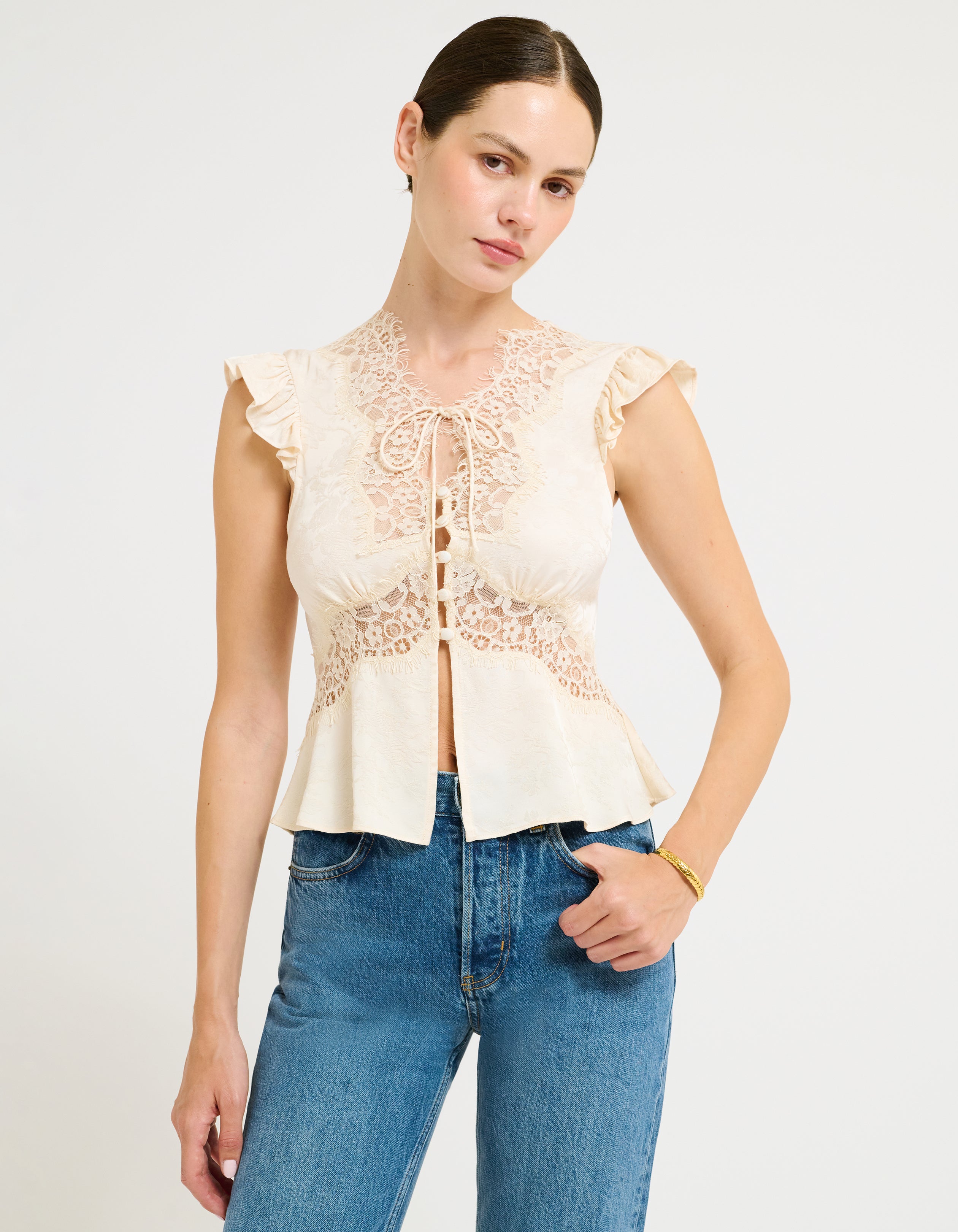 Wisteria Top | Ivory Jacquard – Rumored