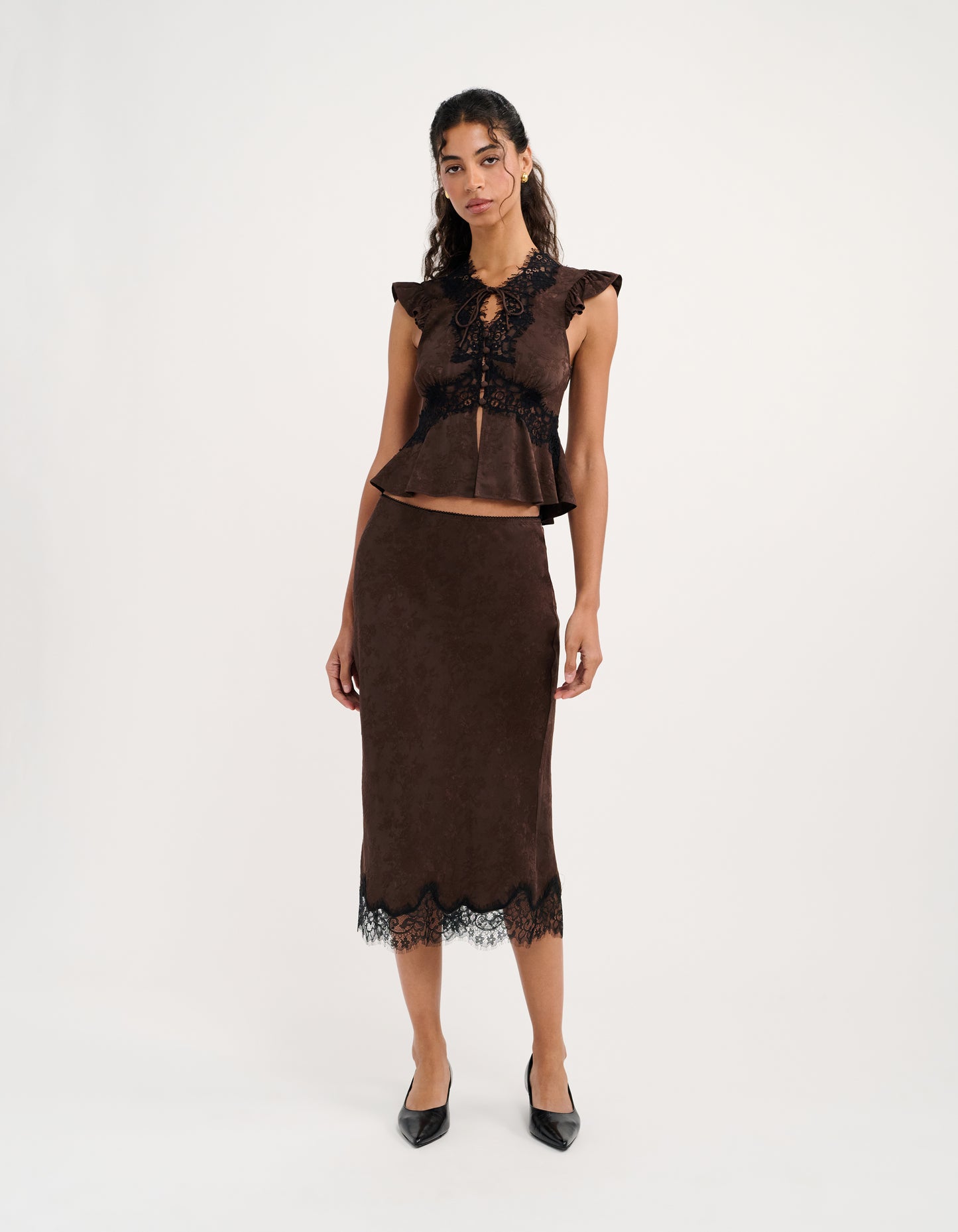 Lady Lace Midi Skirt | Espresso Jacquard