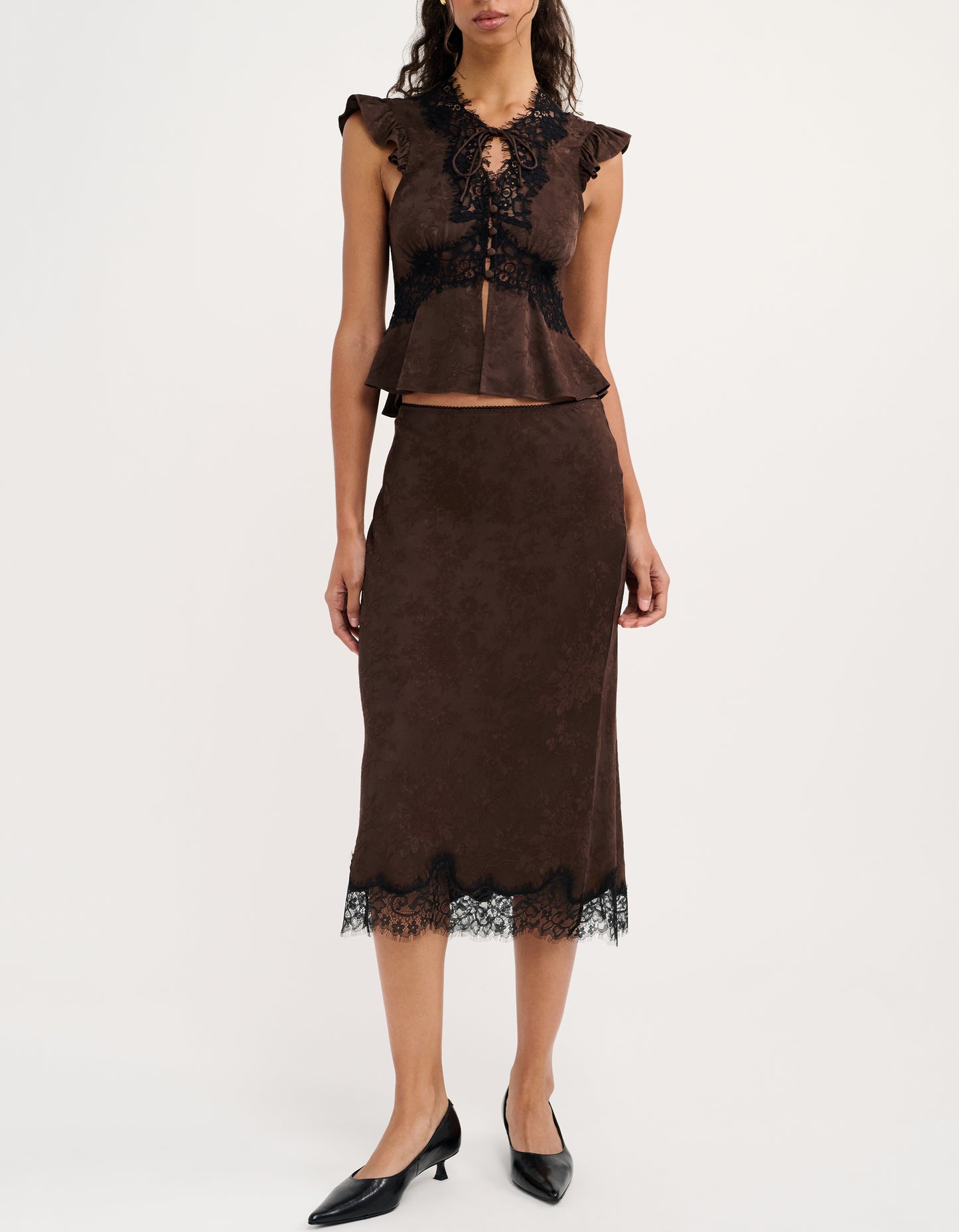 Lady Lace Midi Skirt | Espresso Jacquard