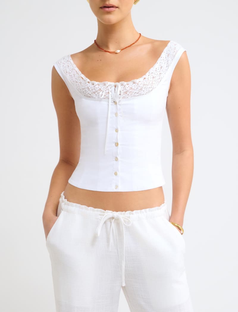Decolletage Top | White - Camis and Tanks