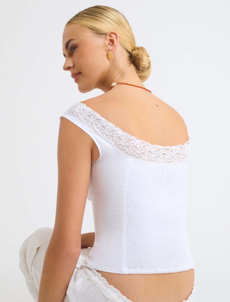 Decolletage Top | White - Camis and Tanks
