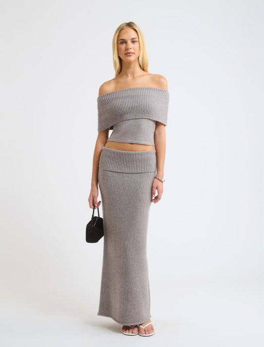 Fairfield Foldover Maxi Skirt | Heather Grey - Maxi Skirt