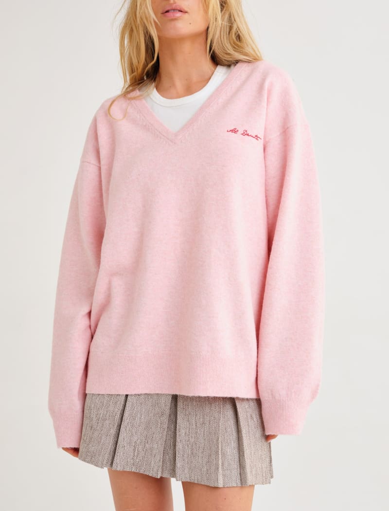 Vail V-Neck Sweater | Al Dente Pink - Sweaters