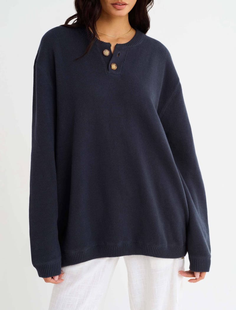 Varsity Henley | Navy - Knitwear