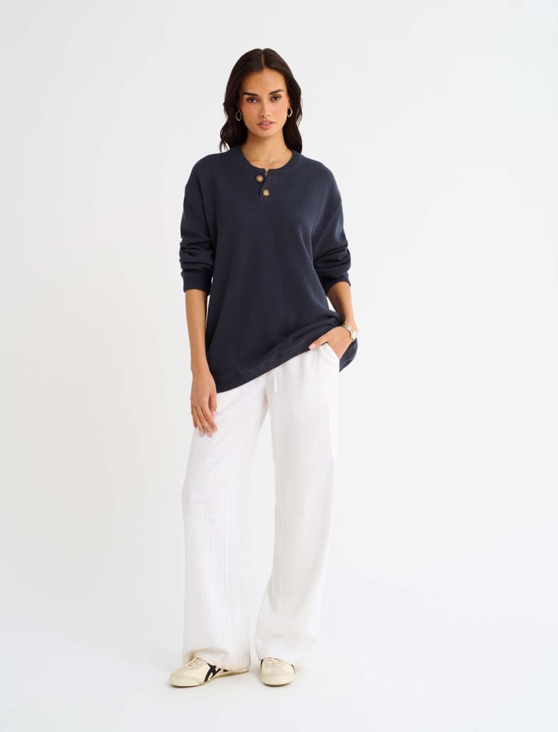 Varsity Henley | Navy - Knitwear