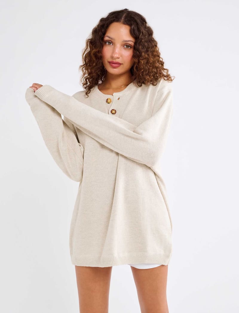 Varsity Henley | Oat - Knitwear