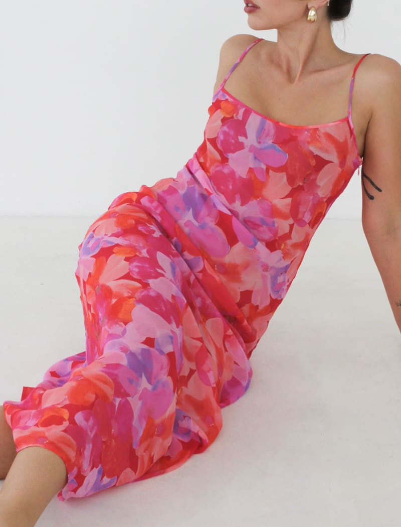 Vintage Slip Maxi Dress | Watercolor Pansy - Maxi Dress