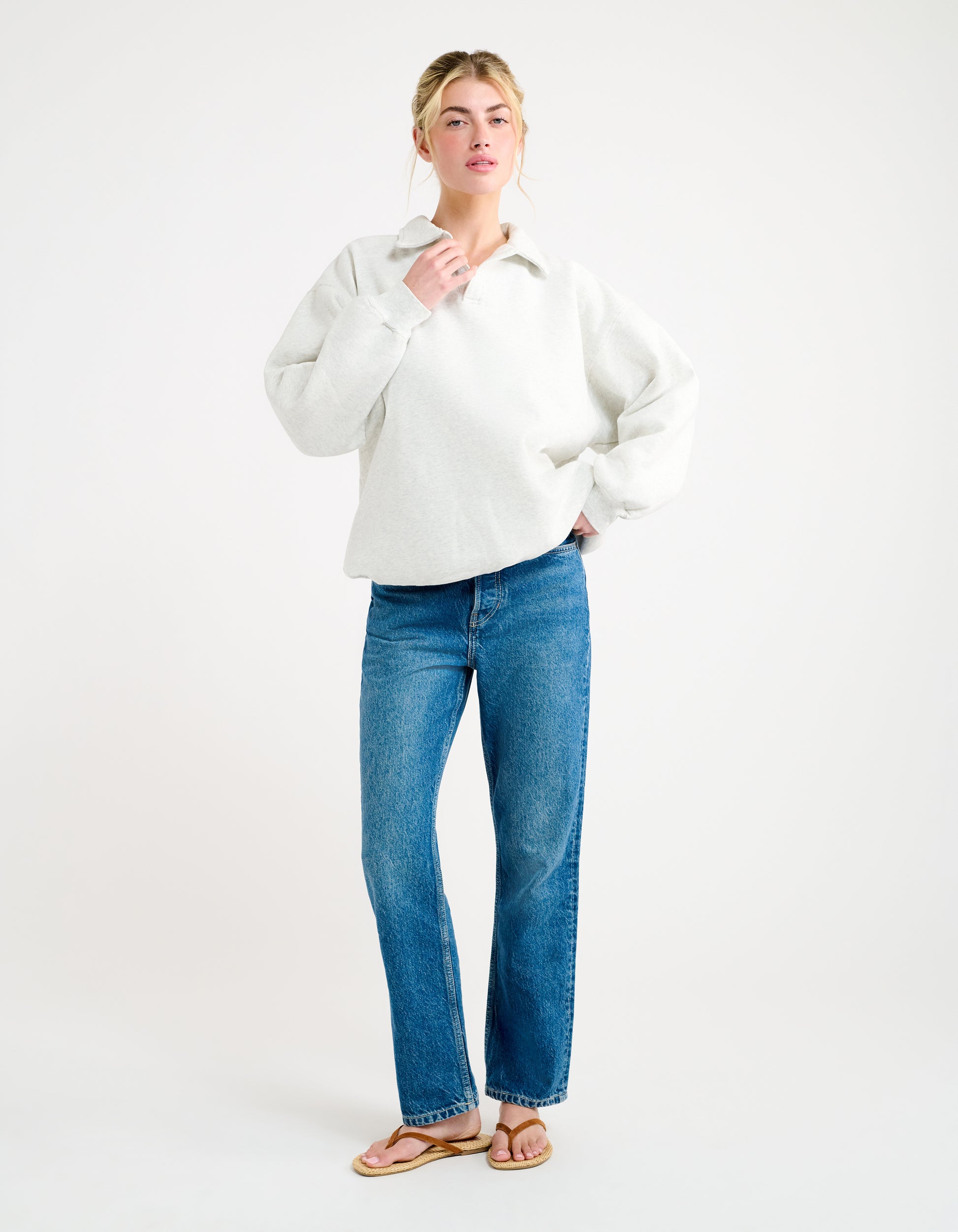 Oversized fleece sweatshirt in pearl gray
