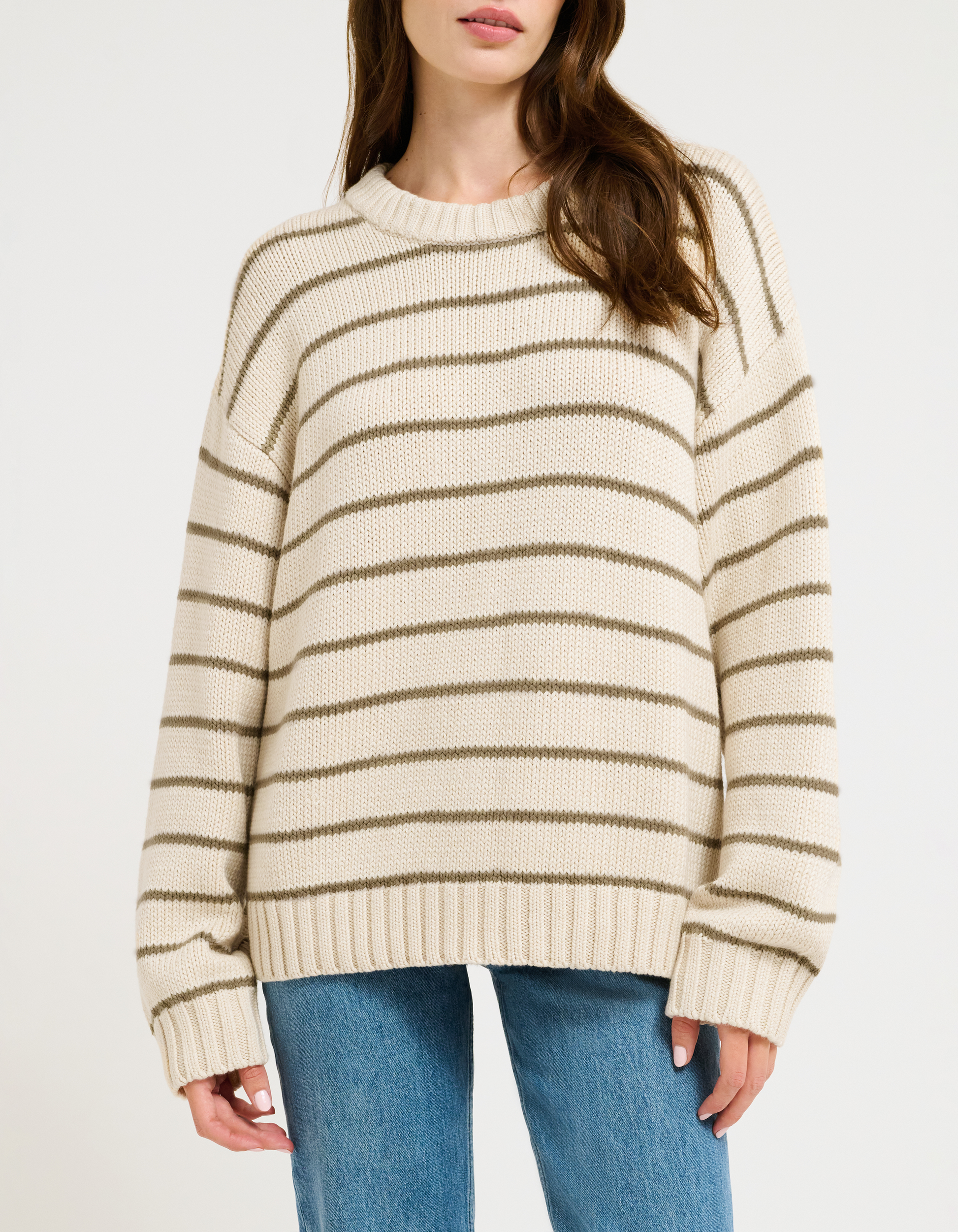 Heavy cotton sweater knit, Yarn dye stripe, Oversized fit Crewneck, Sweater