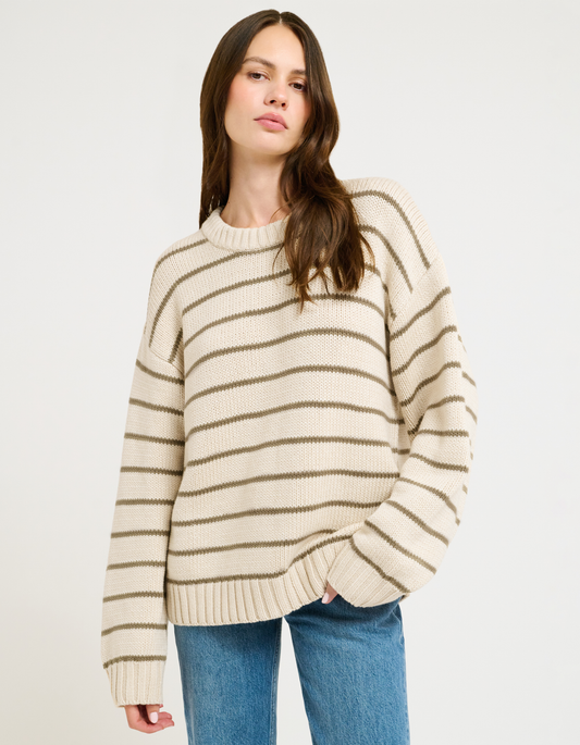 Heavy cotton sweater knit, Yarn dye stripe
,Oversized fit Crewneck, Sweater