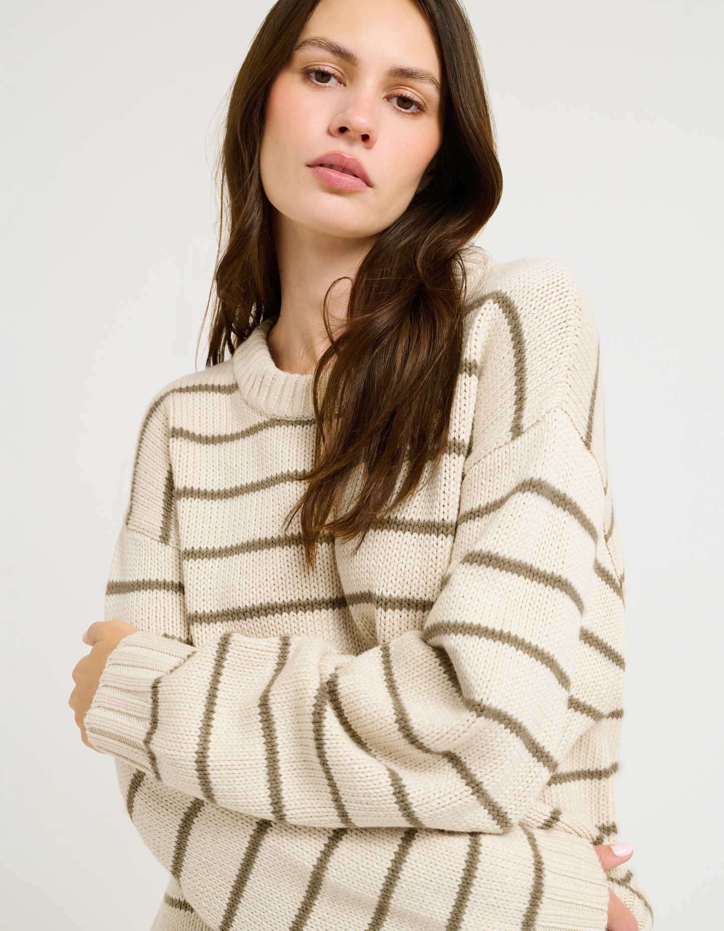 Heavy cotton sweater knit, Yarn dye stripe, Oversized fit Crewneck, Sweater