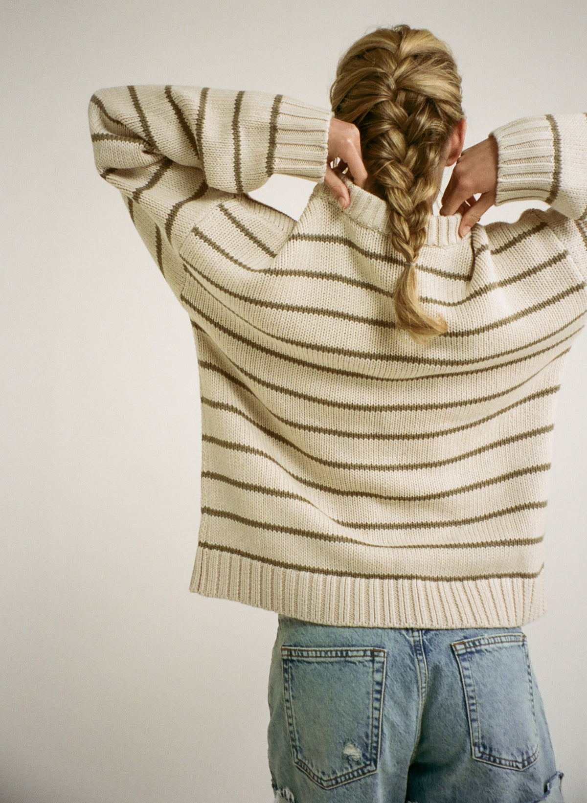 Heavy cotton sweater knit, Yarn dye stripe
,Oversized fit Crewneck, Sweater