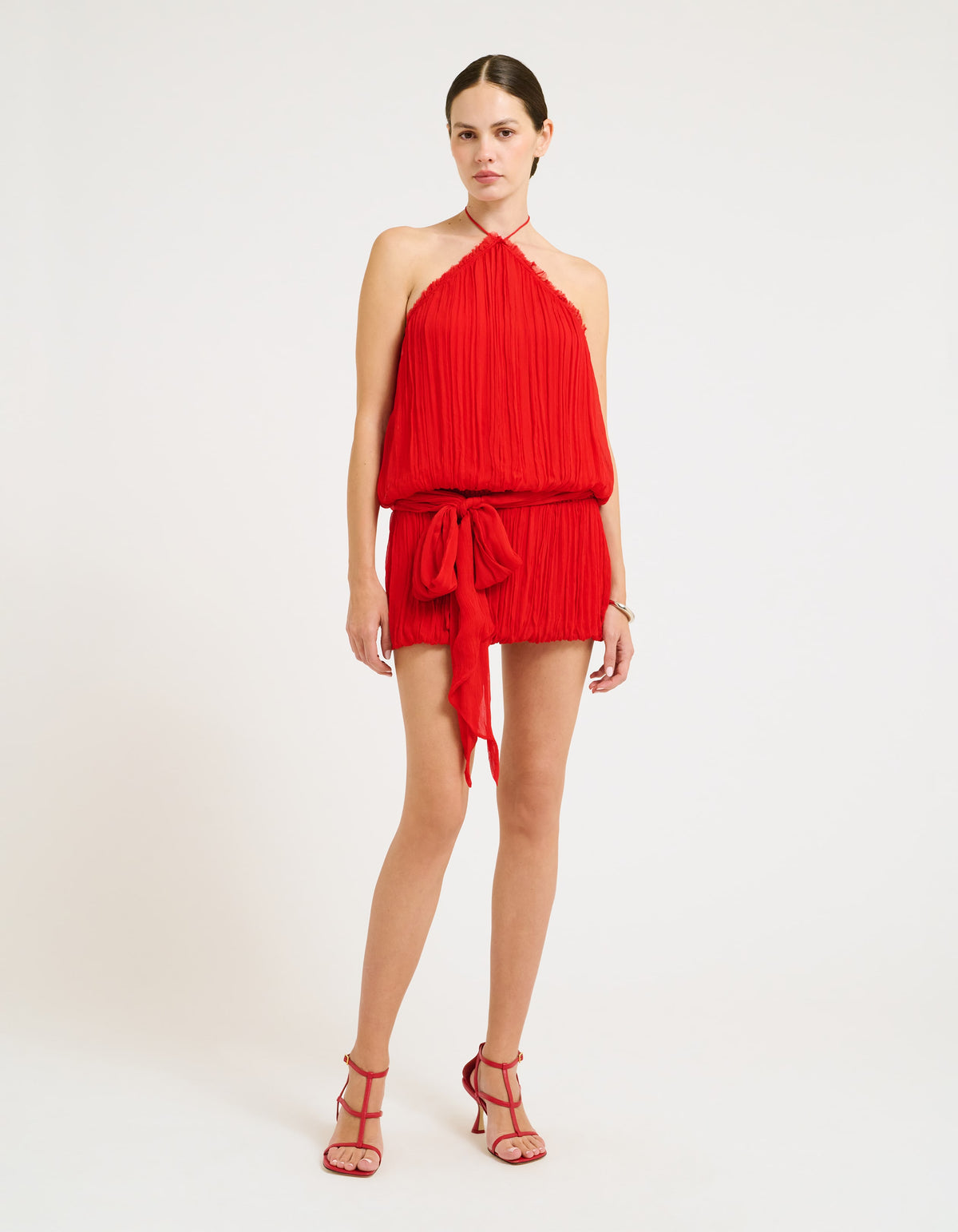 Drop Waist Halter Mini Dress with Bow tie around waist