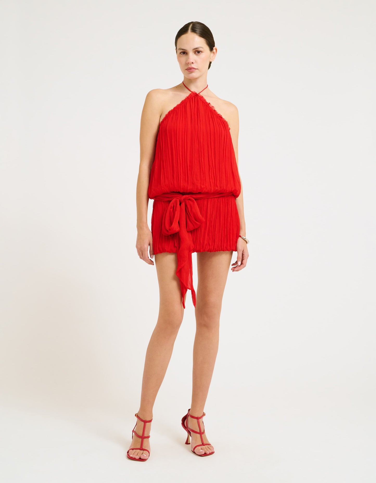 Drop Waist Halter Mini Dress with Bow tie around waist