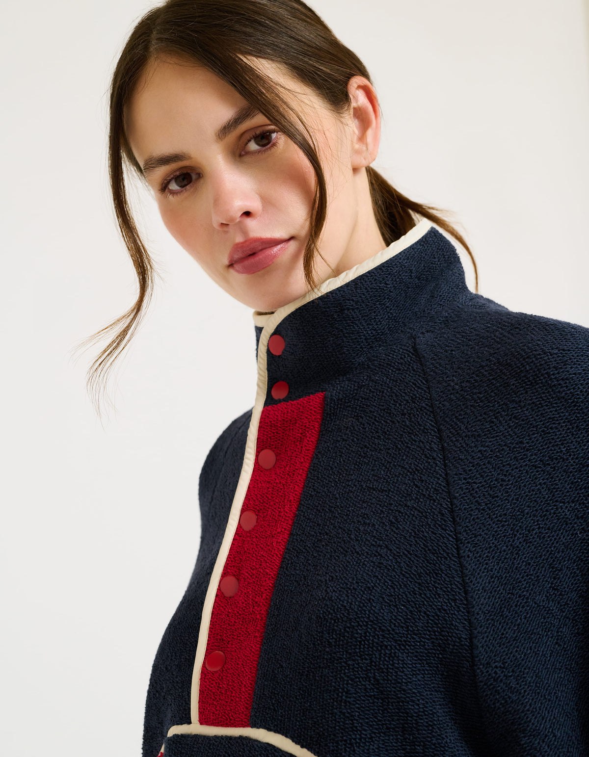 Navy Pullover with snap closures midway down