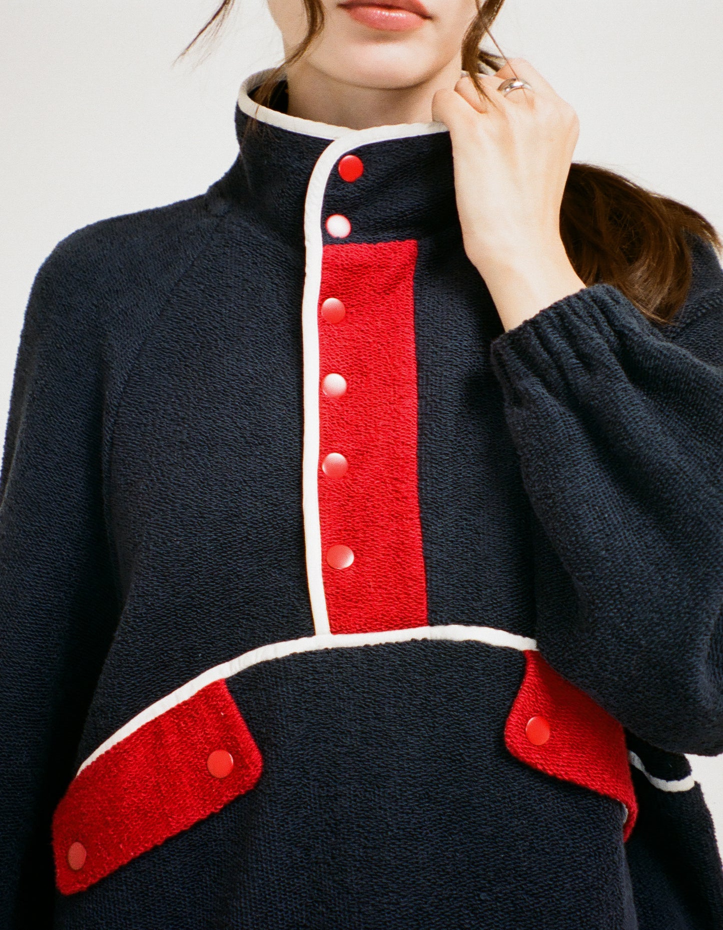 Red Stripe down front with red buttons