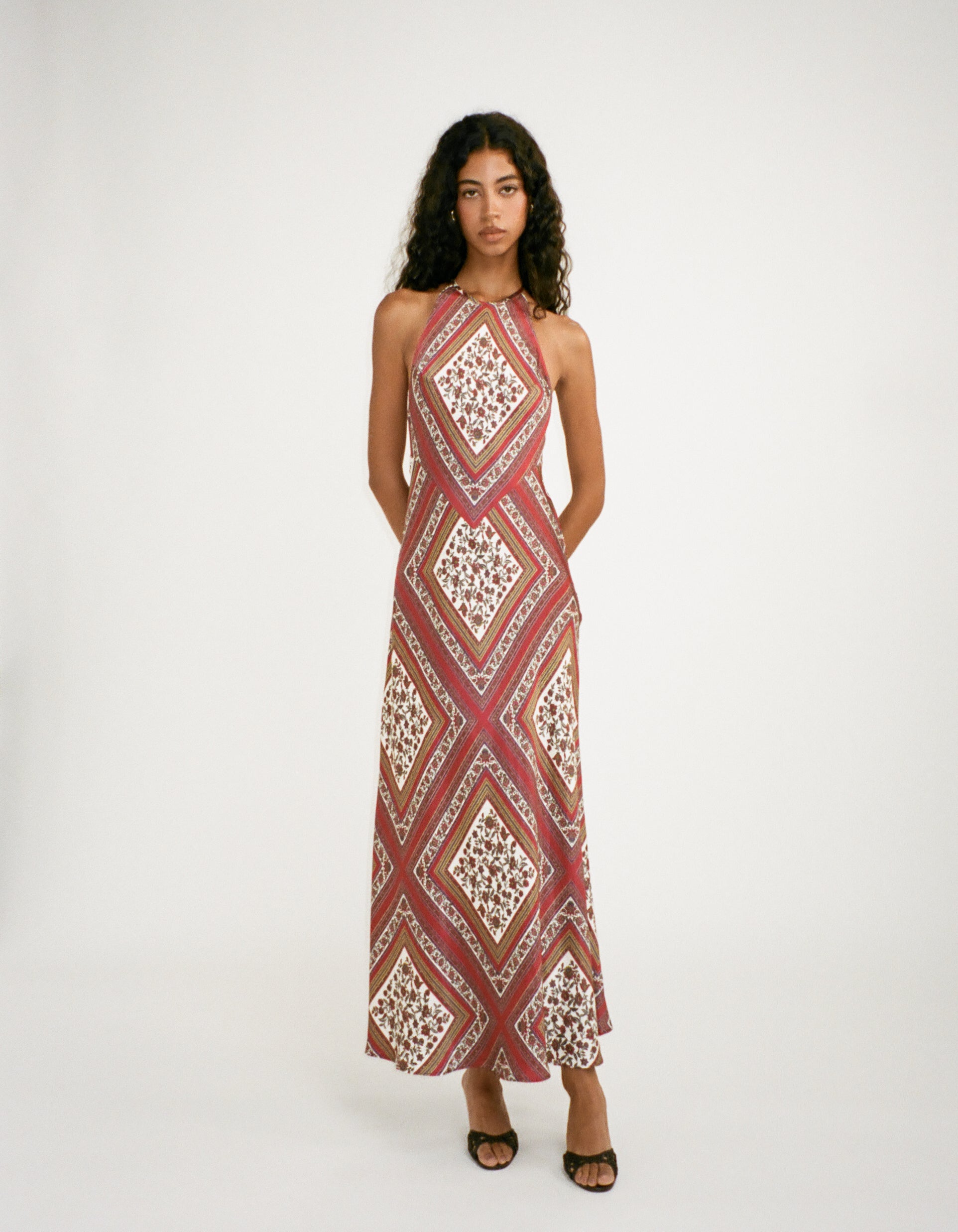 bandana dress Handmade SKU 9484 Short Red Maroon Super soft Print Maxi Dress with Empire