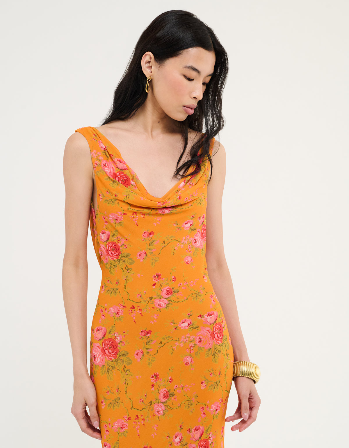 Hollywood Gown in Tangerine Bloom Women's Special Occasion Maxi Dress