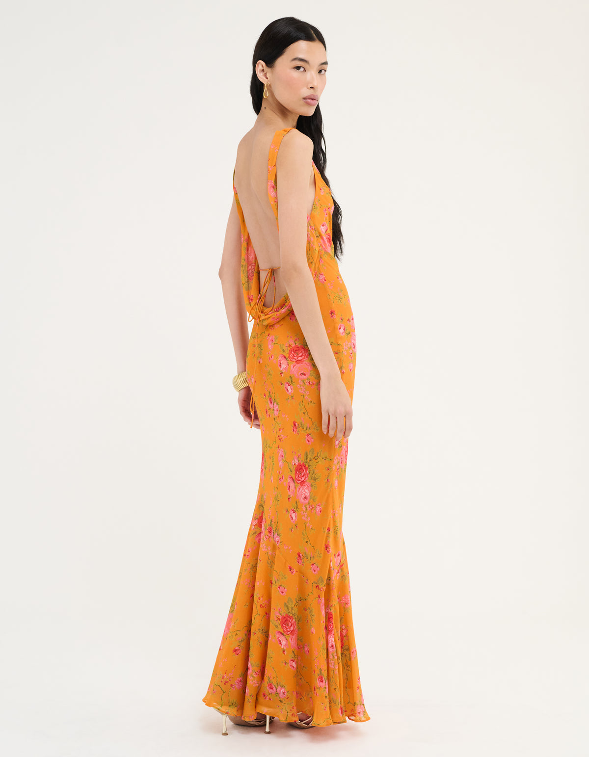 Hollywood Gown in Tangerine Bloom Women's Special Occasion Maxi Dress