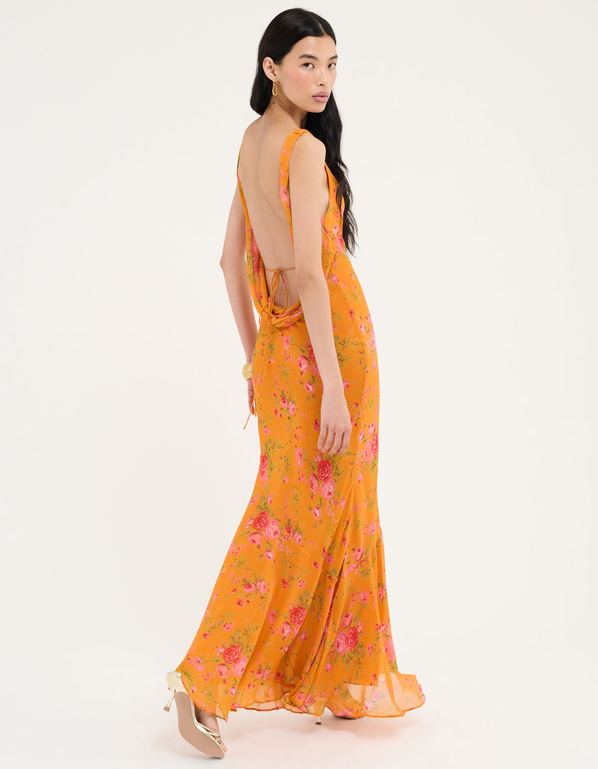 Hollywood Gown in Tangerine Bloom Women's Special Occasion Maxi Dress
