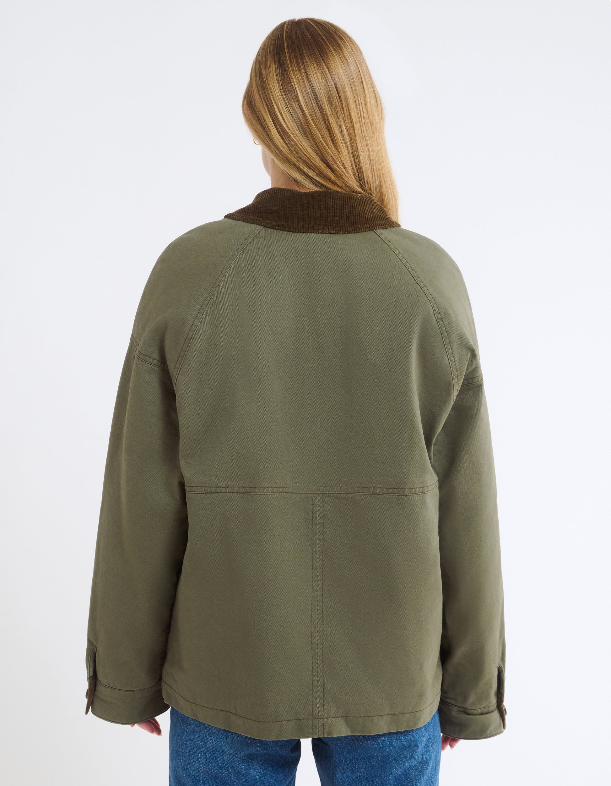 Homestead Barn Jacket with corduroy collar and sleeve trim back view  