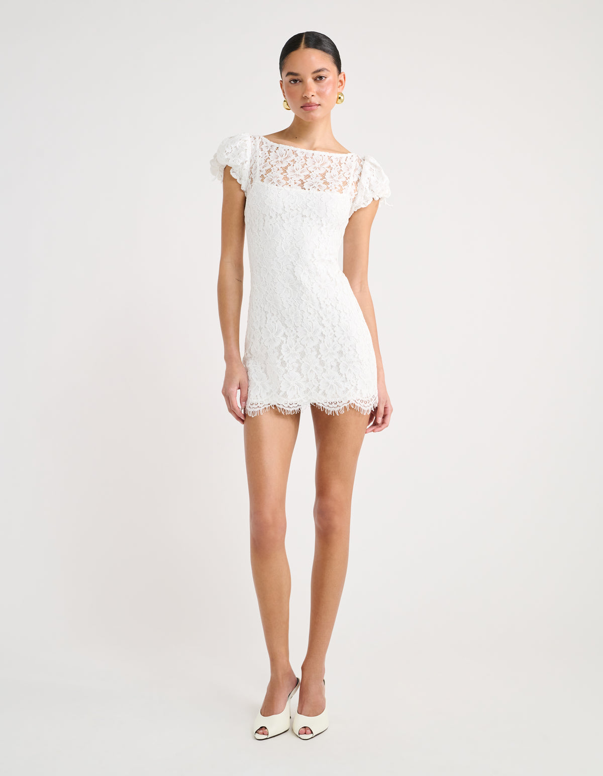 Kisslock Mini Dress in White Lace