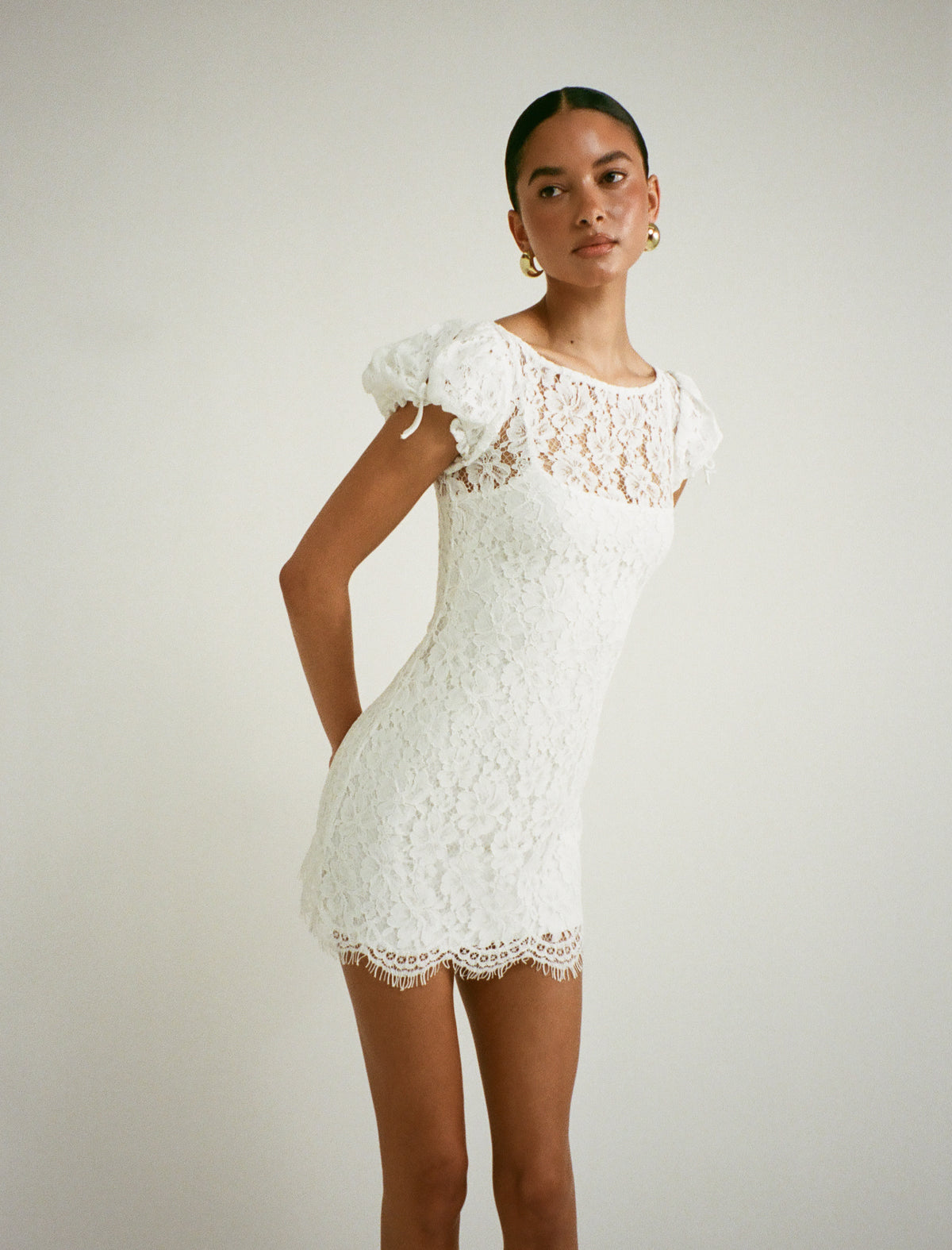Kisslock Mini Dress in White Lace
