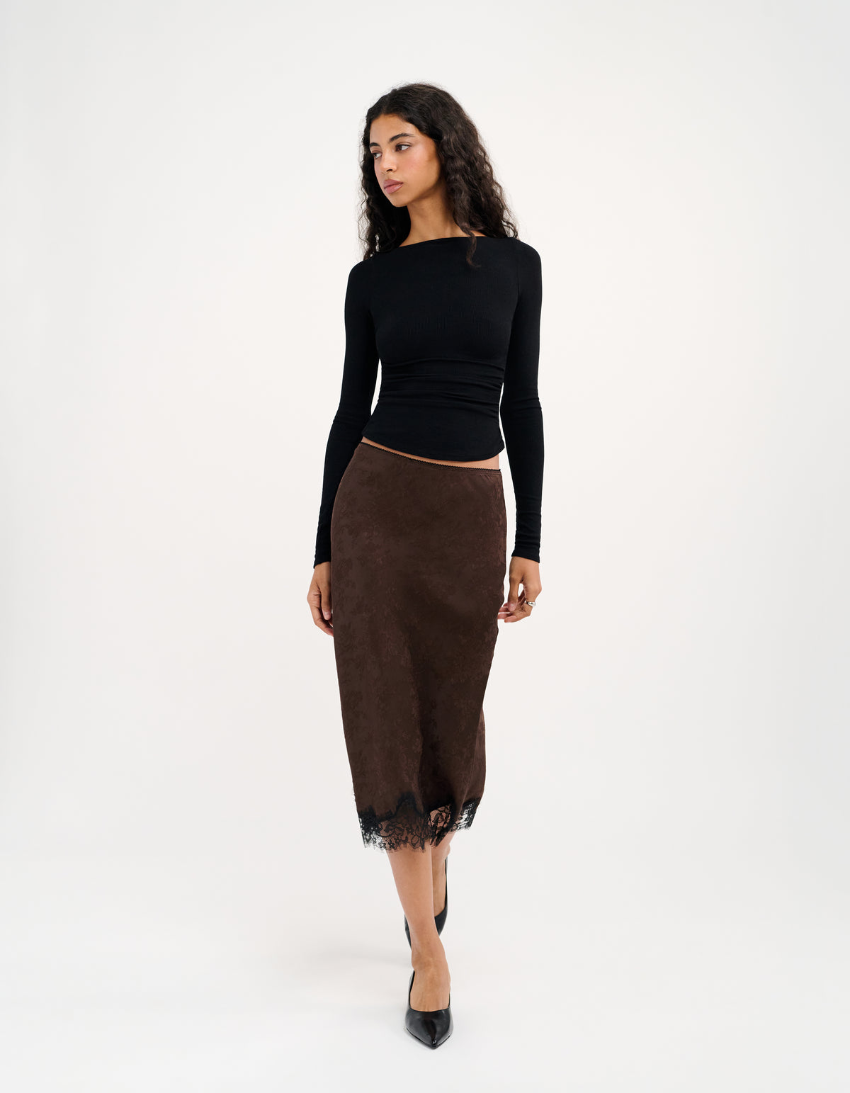 Lady Lace Midi Skirt | Espresso Jacquard