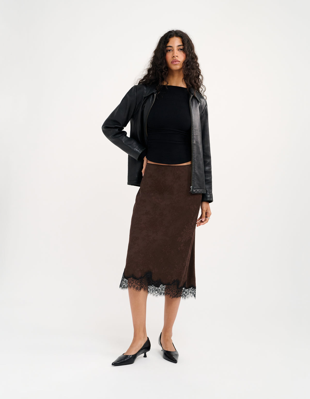 Lady Lace Midi Skirt | Espresso Jacquard
