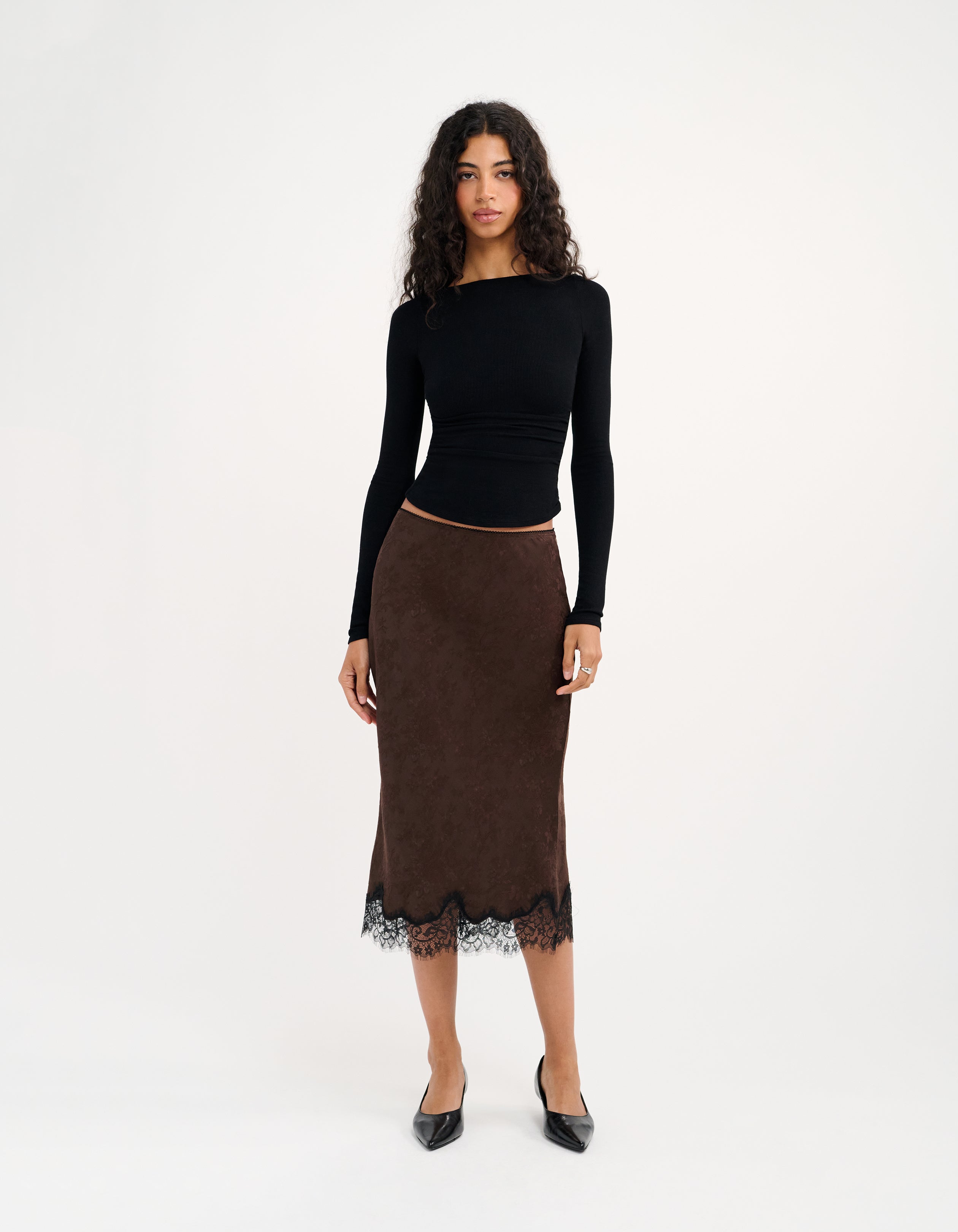 Lady Lace Midi Skirt in Espresso Jacquard | Shop Women's Skirt