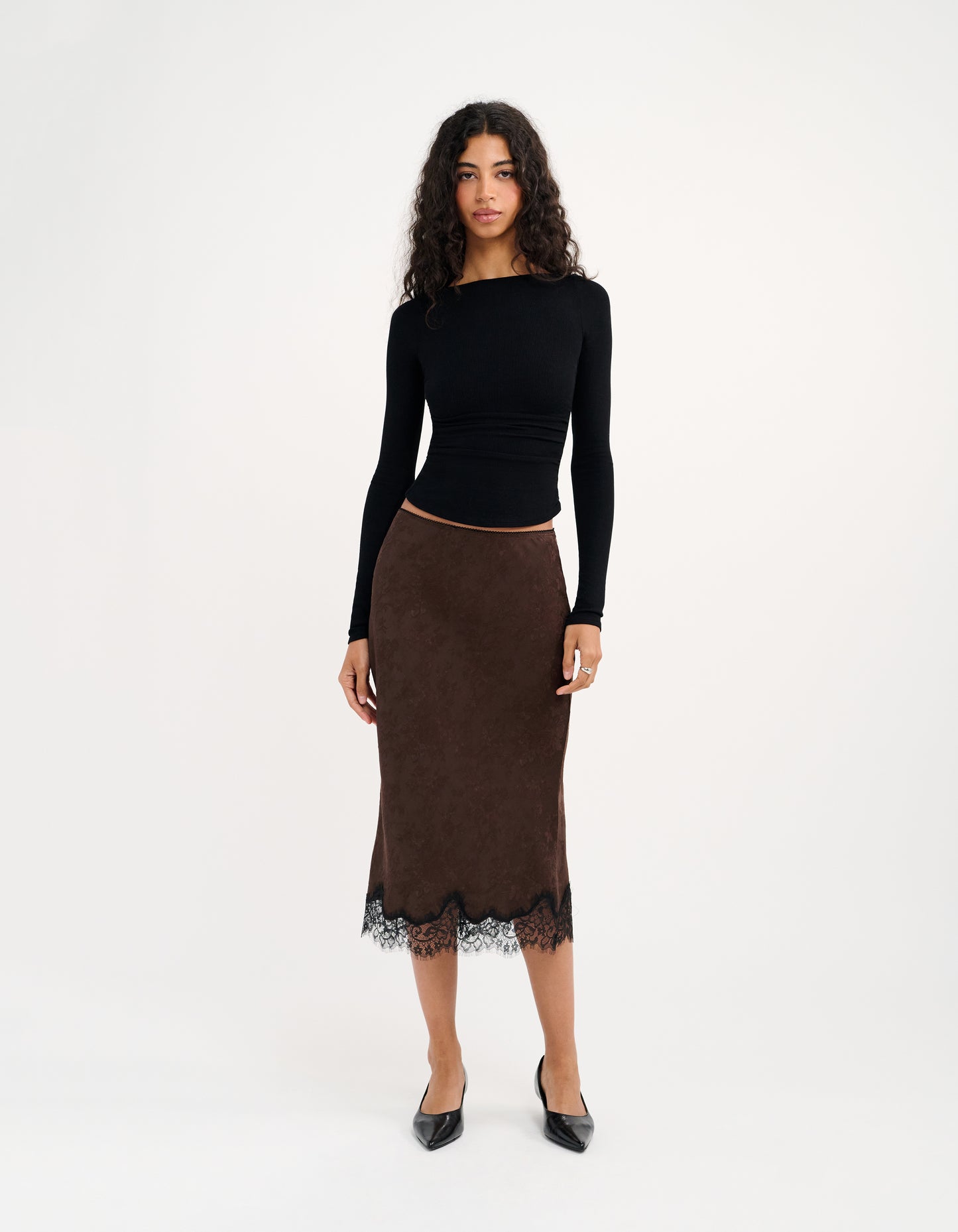Lady Lace Midi Skirt | Espresso Jacquard