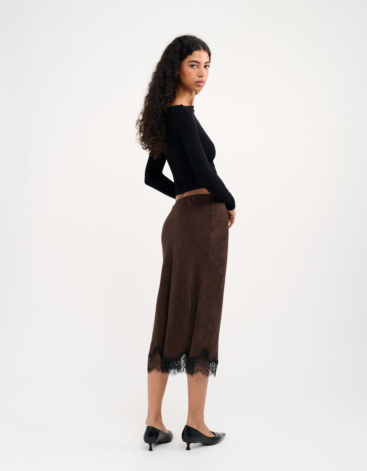 Lady Lace Midi Skirt | Espresso Jacquard
