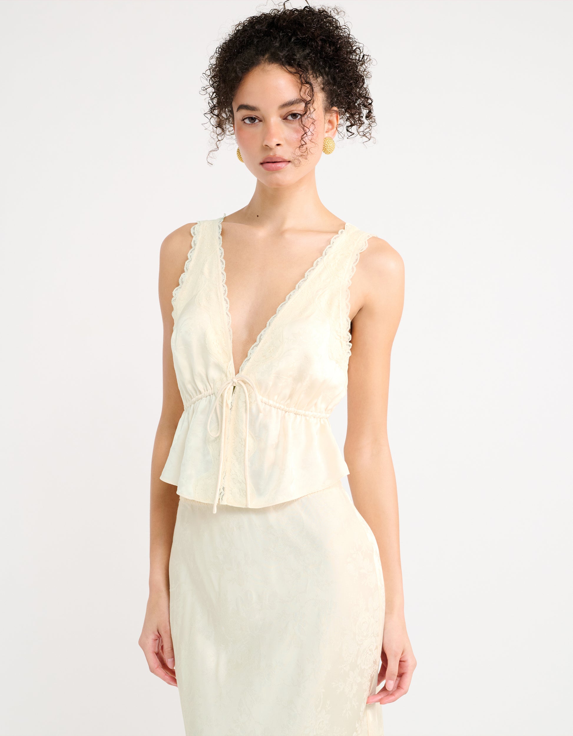 Lady Lace Top in Ivory Jacquard