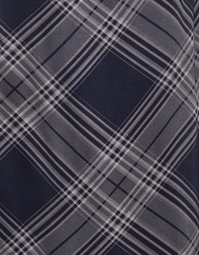 Satin Plaid Midnight Tartan Print Navy Blue , Gray and White