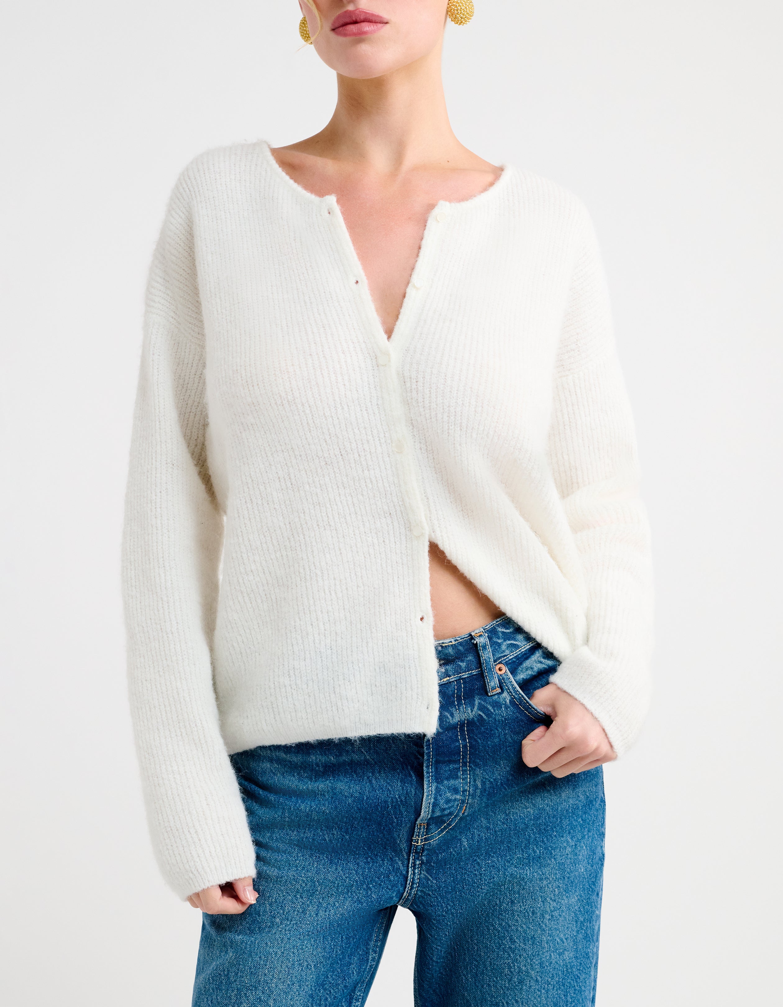 カーディガン RANDEBOO  Vintage knit cardigan Ruby Cardigan Bone LE | Colorful Mohair Cardigan Sweater – Mifland