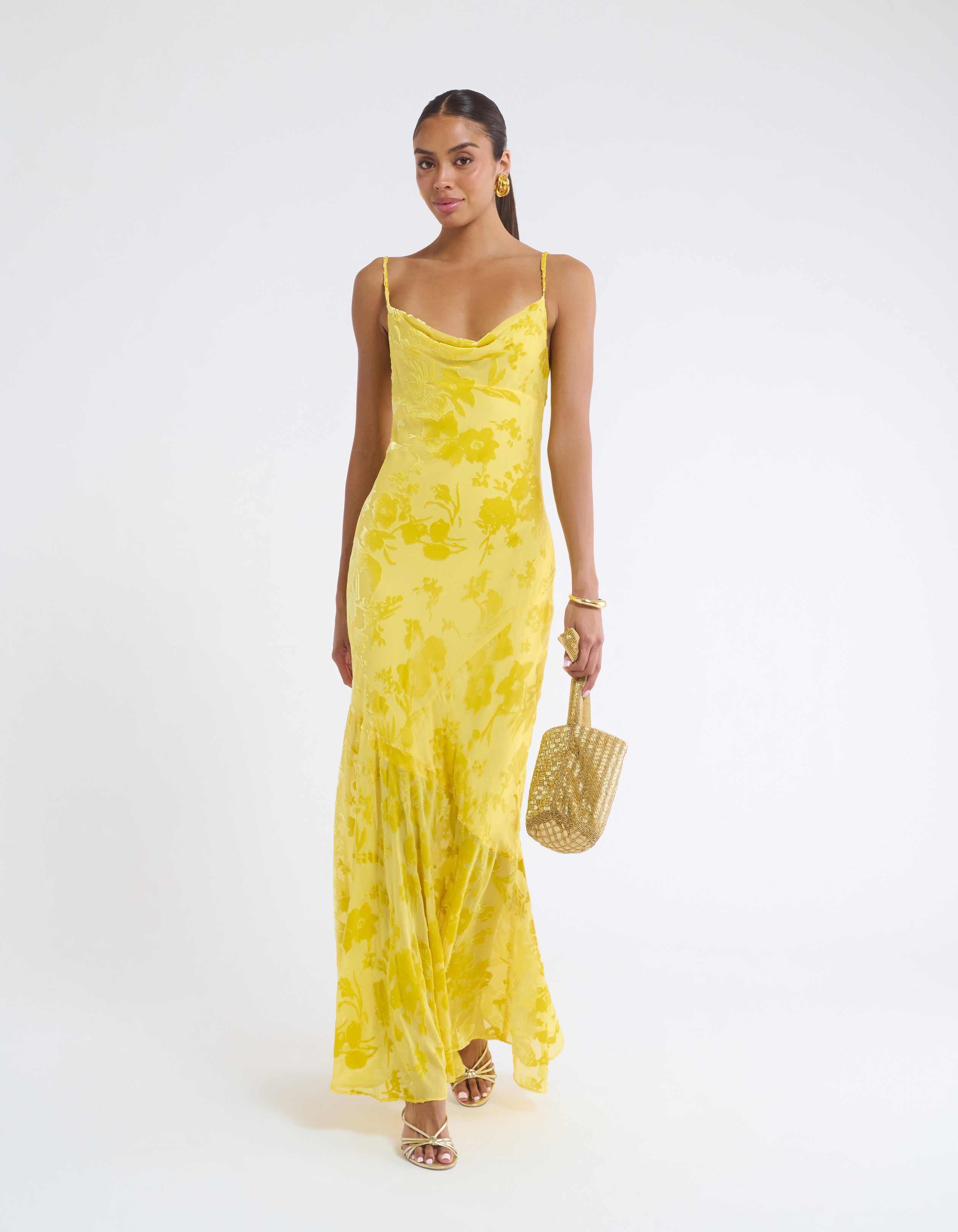 ■RECTO■ BOHEMIAN CORSICA OVER DRESS (LEMON YELLOW) Women Yellow Color Open Back Slim Waist Midi Long Casual