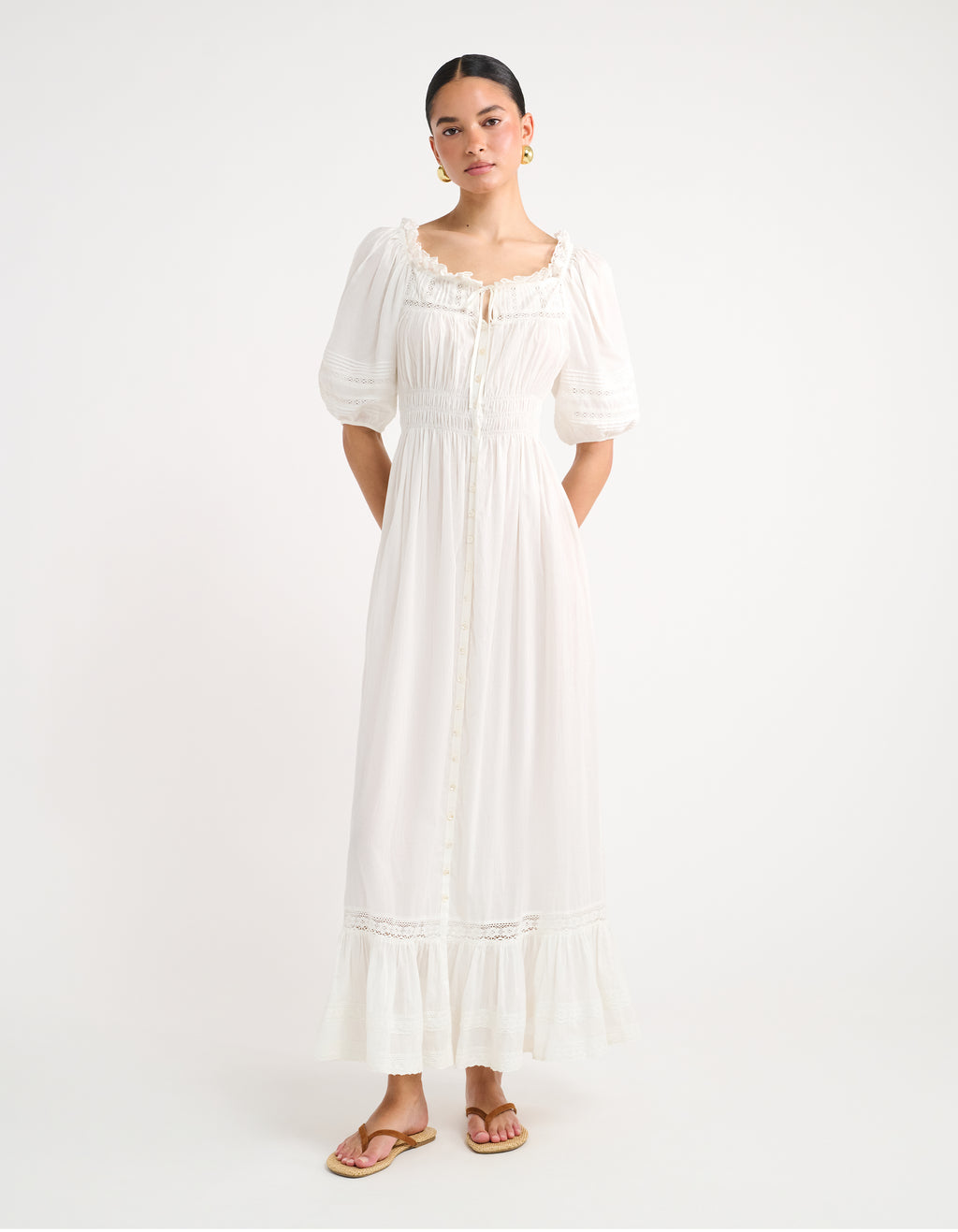 Sea Cotton Midi Dress | White | Size M